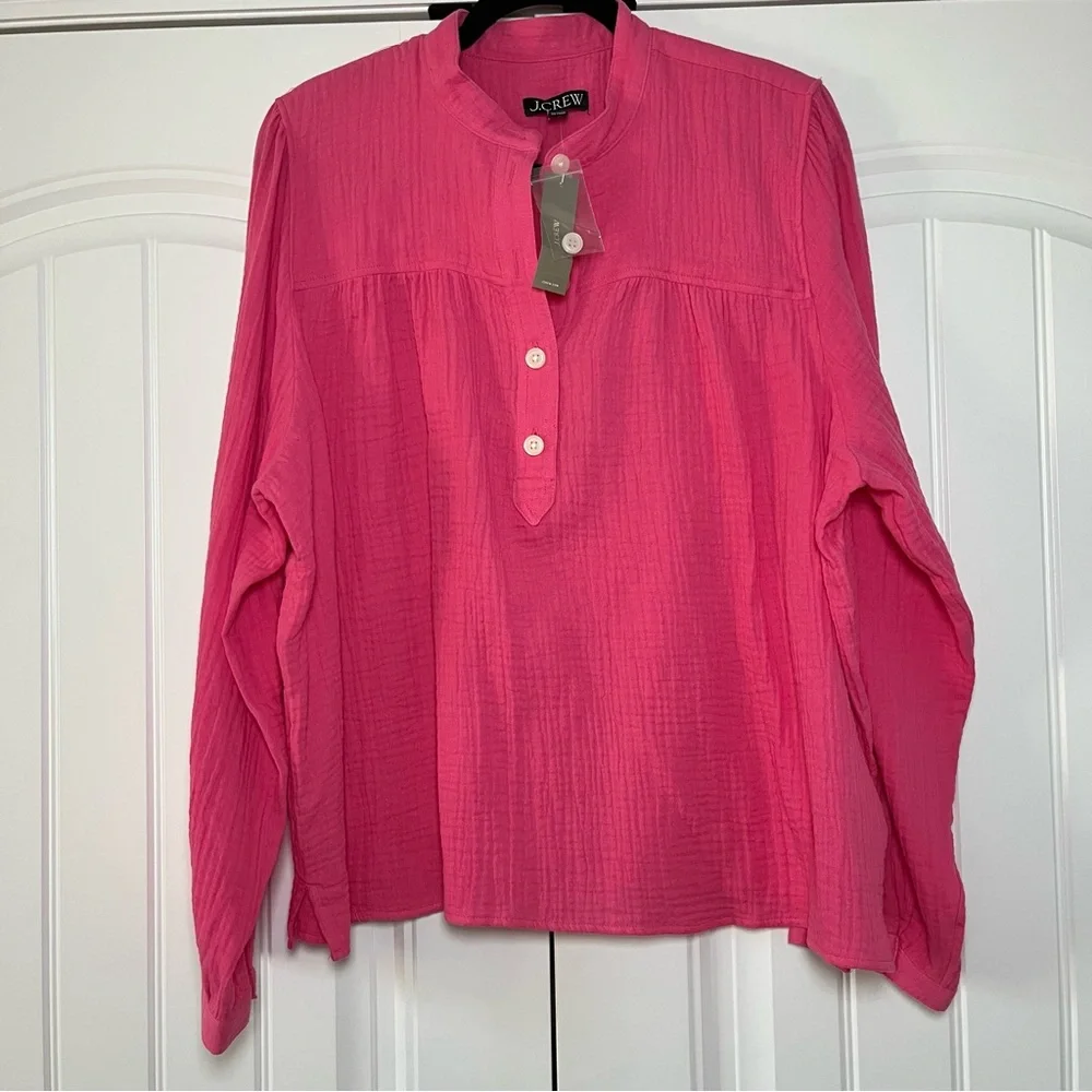 J. Crew Cotton Gauze Fresco Top Long Sleeve Button Front Pink Size 2X NWT - Picture 3 of 8